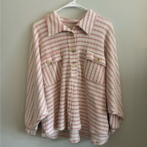 Bucket List Striped Button Pullover